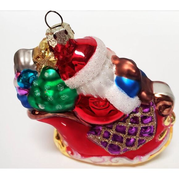 Christmas Ornament Santa Sleigh Sack of Toys & Presents Glass Gold Sparkling - Picture 6 of 9